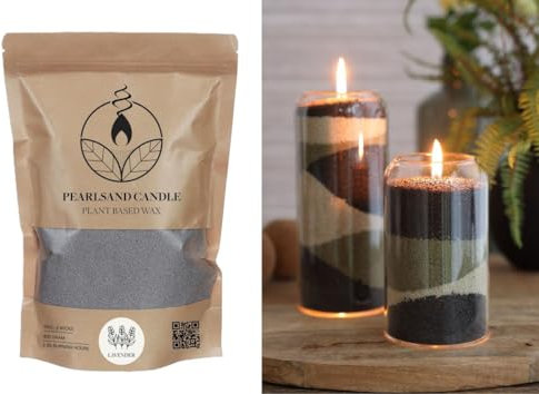 NaDeco Kerzensand mit Duft und Docht, 400g, in 7 Farben & Düfte, 400g, DIY Set | Duft-Wachsgranulat | Pflanzliches Kerzenwachs | Wiederverwendbar | Duftkerzen selber Machen, Farbe:Lavendel