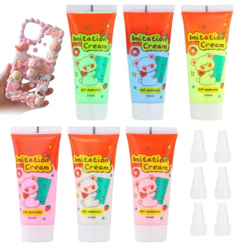 Simulations Lot de 6 kits de colle à la crème fouettée, colle crème, colle crème, colle pour téléphone portable, bricolage, artisanat, décoration de bijoux (6 pièces-2)