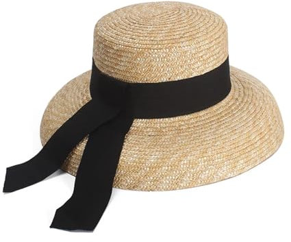 ROEUIPG Chapeaux De Soleil Mode Chapeau de Paille Dames Printemps été élégant rétro Cloche Grand Bord Chapeau Polyvalent Chapeau de Soleil Plage Arc Chapeau de Soleil pour Femme