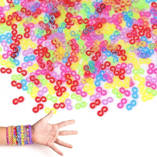 SSHUIKKAI 500 Stück Loom Bänder Verschlüsse, Anschluss S Clips, Bunte Loom Bänder, für Armbänder Schmuck Zubehör