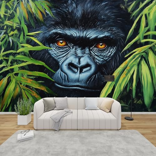 AevuCub Monkey Jungle Wallpaper for Living Room - Chimpanzee Wall Murals for Bedrooms, Orangutan Wall Art, Non-Woven Photo Wallpaper 3D Effect, 200x140 cm