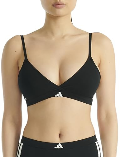 adidas Womens 3 Stripes Active Essentials Cotton Triangle Wrap Bralette, Black, Medium