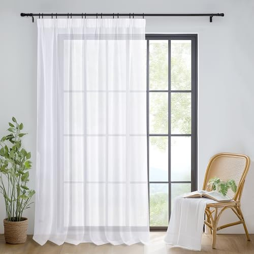 DWCN Voile Gardinen mit Kräuselband Weiß Transparent Vorhang H220 x B300 cm | 1er Set, Vorhang Durchsichtig, Leinenoptik, Extra Breite Gardinen für Schienensystem, Wohnzimmer Schlafzimmer Kinderzimmer