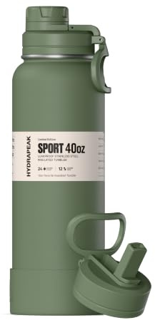 Hydrapeak Insulated 1,134g Sports Water Bottle with Straw and Lid, Leak and Spill Proof, Keeps Drinks Cold for 24 Hours, Hot for 12 Hours, Steel Water Bottles