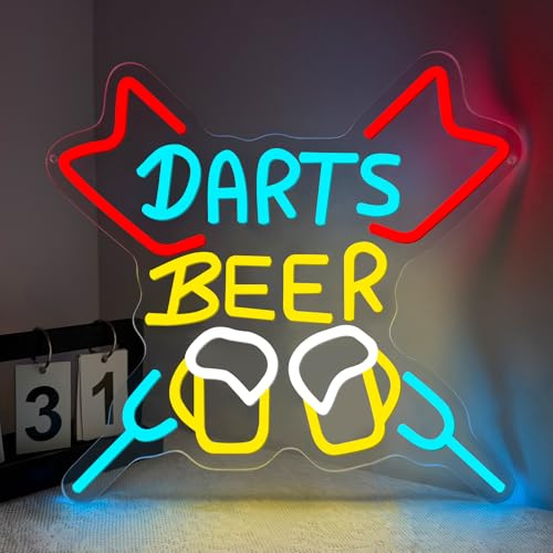 Darts Beer Neon Light Sign for Wall Decoration,Beers LED lights for Bar Restaurant Shop Game Room Bedroom Club Party Man Cave,Darts Light Dimmable Gift for Men Women Gamer USB Powered（14.2*13.4）
