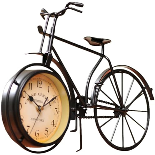 UKCOCO Kreative Fahrrad Tischuhr aus Metall, Geräuschlos, Schwarz | Vintage Design, 1 Stück, Aa Batterie nicht Enthalten, für Wohn und Arbeitszimmer Zufällige Farbe