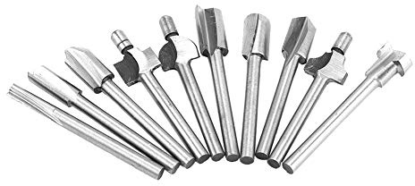 Fräser-Set, 10-teilig, Schnellarbeitsstahl, Fräser, Holzbearbeitungswerkzeuge für Holz, PVC, Kunststoff, Gravieren und Schlitzen, Silber, 1/8 Zoll Schaft, 3,9 cm Länge