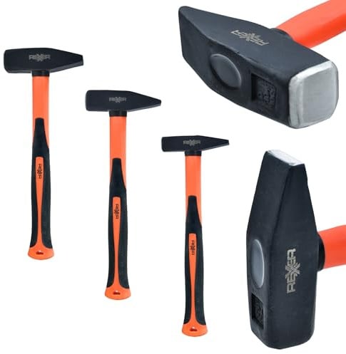 REXXER Schlosserhammer Set 3-teilig (300 g, 500 g, 800 g) – Hammer Set mit Fiberglasstiel & rutschfestem Griff – DIN1041 Stahlkopf – Werkzeug für Werkstatt, Bau, Montage & Haushalt