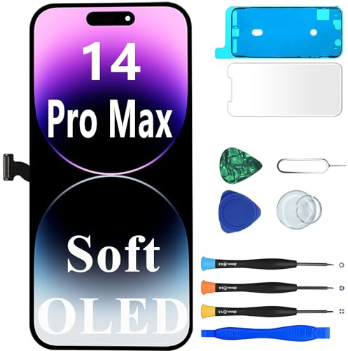 MP+ OLED für iPhone 14 Pro Max Display Reparaturset, [FHD] [Face ID] Bildschirm Ersatz mit 3D Touch & Vormontiertem Rahmen,inkl. Werkzeug & Kleber,DIY Touchscreen Reparaturkit