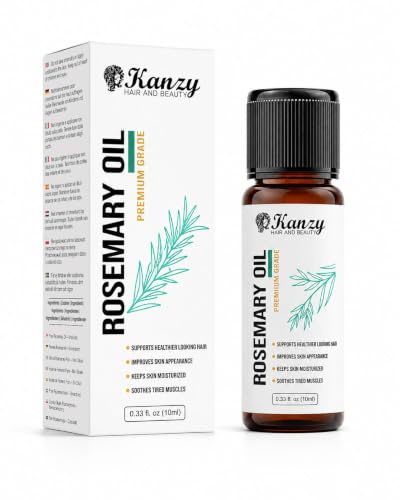 Kanzy Rosmarinöl für Haarwachstum 10 ml, unverdünntes reines Rosmarinöl für trockenes, geschädigtes Haar, Bart, Augenbrauen & Wimpernwachstum, juckende Kopfhaut, Massageöl & Hautpfleg