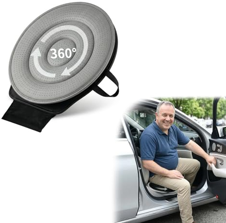 Bibykivn Drehbarer Autositzkissen 360 Grad - Ergonomische Ausstiegshilfe für PKW & Zuhause-rutschfeste Drehscheibe aus hochwertigem Tech-Gewebe,Vielseitiges Sitzkissen für Auto, Büro,Esszimmer (Grau)