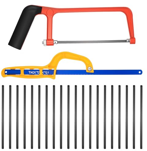 Zhujiehigh 2 Pc Junior Hacksaw & Hand Saw Set, 12.4 Inch, Metal Cutting | Includes 20 replacement strips. Cuts PVC, wood, metal. Ideal for DIY and home use. Mini hacksaw and hand saw set.