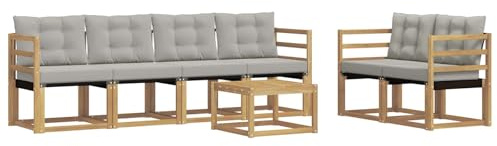 vidaXL Outdoor-Sofagarnitur mit Kissen 7 pcs Weiß und Hellgrau, Gartenmöbel, modernes Outdoor-Sofa, Robustes Terrassenset, Bequeme Sitzgelegenheit für deinen Außenbereich