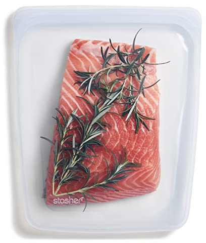 Stasher Half Gallon Reusable Sandwich Bags (Clear)| Freezer Bags For Travel and Food Storage, Silicone Zip Lock Plastic Bags | 24.1cm x 27.3cm x 1.3cm / 1.8L