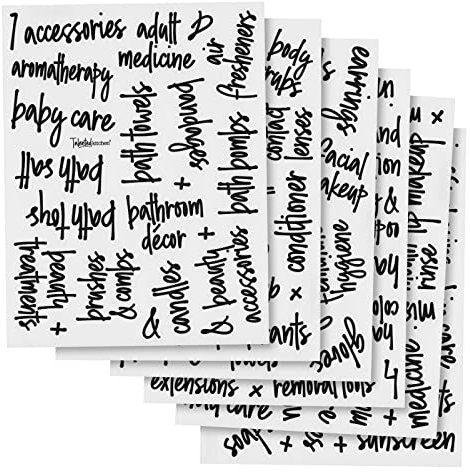 Talented Kitchen 192 Preprinted Bathroom Labels for Containers - Black Script Stickers for Organizer Bins, Bath, Beauty Canisters, and Makeup Storage Organization (Water Resistant)