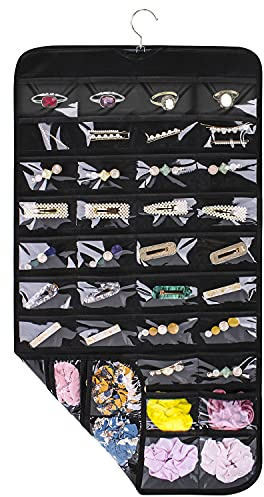 SPIKG Hängender Schmuck-Organizer-Halter, Aufbewahrungstasche für Ohrringe, Halsketten, Armbänder, Ringe, Zubehör, Präsentationsbox (schwarz, 80 Taschen)