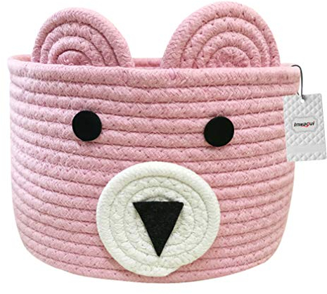 Inwagui Baumwolle Seil Aufbewahrungskorb Faltbar Aufbewahrungsbox Kinderzimmer Deko Bär Korb Baby Spielzeug Organizer Windeltasche - Rosa
