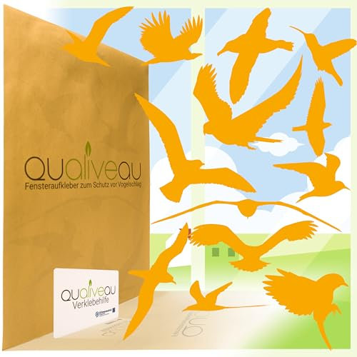 Qualiveau® 12-30cm Große Fensterbilder Aufkleber zum Schutz vor Vogelschlag, Komplettset mit Verklebehilfe, Orange
