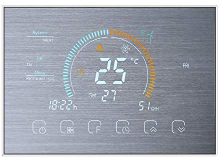 Qiumi Smart Wifi Thermostat Air Conditioning Programmable Temperature Controller with 2-tube LCD Screen,Display Weather, UV Index Works with Alexa Google Home 95~240V AC