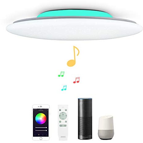 36W-40CM Starry Modern Smart Music WIFI LED Ceiling Light Compatible With Amazon Alexa Google Home Remote Control Dimmable RGB Lamp With 2 Bluetooth Speakers For Lounge Bedroom Living Room Kitchen