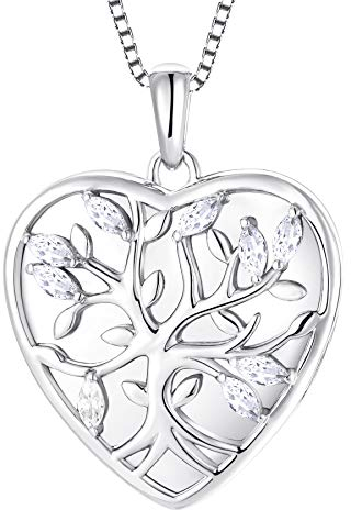 JO WISDOM Halskette Photo Medaillon Baum des Lebens Silber 925,Kette Anhänger LebensBaum Herz mit 3A Zirkonia April Geburtsstein,Schmuck für Frauen