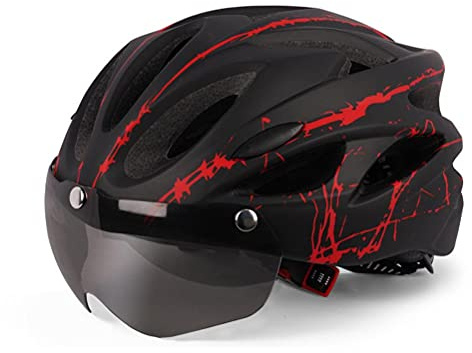 Cykelhjälmar vuxen med avtagbara magnetiska skyddsglasögon visir ventilationshål, vuxen cykling cykelhjälm specialiserad för män kvinnor säkerhetsskydd CE-certifierad justerbar lätt cykelhjälm