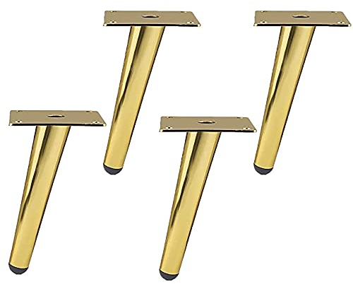 4 Piezas Patas de Muebles,patas de muebles de metal,Patas de muebles de cono,Patas de armario de metal,para sofás,mesa de café, mesas,mueble de TV,Cama y otros pies de muebles,dorado, 10 cm de altura