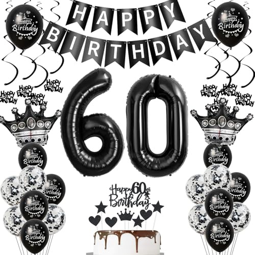 60. Geburtstagsdeko Luftballons Schwarz, Geburtstagsdeko 60 Jahr Männer, Schwarz Luftballon 60. Geburtstag Dekoration Frauen 60. Tortendeko