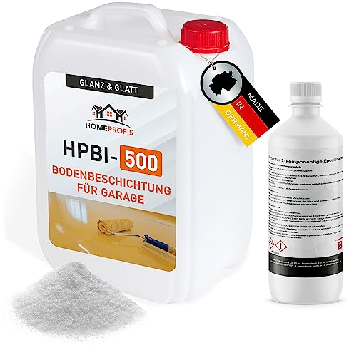 Home Profis® glänzender Garagenboden Flüssigkunststoff inkl. Glasperlen (50m²) | Über 30 Farben | Bodenfarbe Innen | 2K Epoxidharz Bodenbeschichtung | RAL 7035 Lichtgrau | HPBI-500