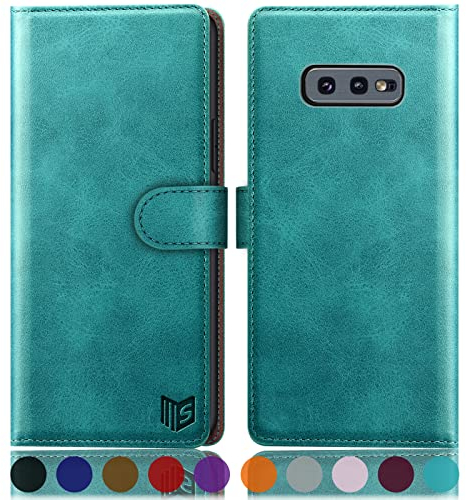 SUANPOT [RFID Schutz für Samsung Galaxy S10e Hülle PU Leder Handyhülle Lederhülle Klapphülle Kartenfach Flip Cover für Samsung S10e Handy hülle Leather Wallet Phone Case Blau Grün