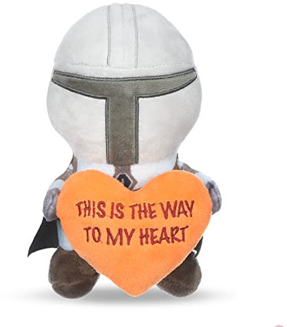 Star Wars Hundespielzeug, Mandalorianischer Plüsch-Quietscher, 22,9 cm, Mandalorianischer Valentines to My Heart, Plüsch-Quietscher, Spielzeug für Hunde, Mandalorianer, Stofftier, 22,9 cm