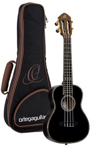 Ortega Guitars Konzert Ukulele Akustisch – Onyx Series – Inklusive Gigbag – Fichte, Mahagoni, Schwarz (RUOX-CC)