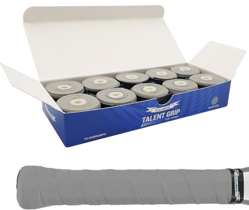 G-Lueck 10er Set Tennis Griffband (sehr griffig) | 0,50-0,60mm Stärke | Overgrip für Squash Badminton Schläger & Kicker inkl. selbstklebendes Abschlußband | Anti-Rutsch (Grau)