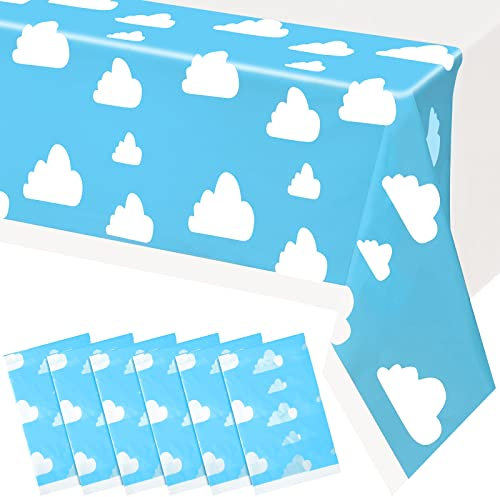 6 Pieces Blue Sky White Clouds Birthday Party Supplies Cartoon Story Tablecloth Party Table Cover Party Cloud Tablecovers Cartoon Table Banner for Birthday Party Decorations