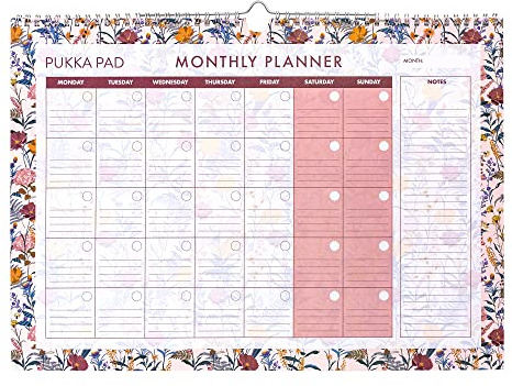 Pukka Pad, Bloom Monthly Wall Planner – 12 Sheets of 100GSM Paper for a Full Year of Daily Activities and Appointments – Top Wirebound with Loop – Cream, 29.7 x 42cm