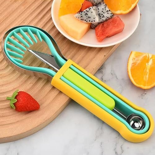 4 in 1 Fruit Tool Set Fruit Carving, Baller Digger Scooper Kitchen Tools for Melon Watermelon Cantaloupe Ice Cream Sorbet Dessert