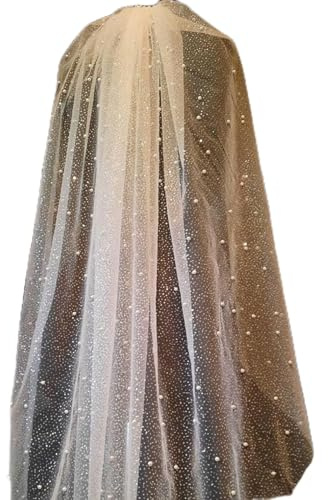 PREETH Hochzeit Funkelnder Glitzerschleier mit Perlen Champagner Splitter Brautschleier 1-stufiger Brautschleier der Braut Golden Glänzend V91 (Color : Champagne, Size : 100cm)