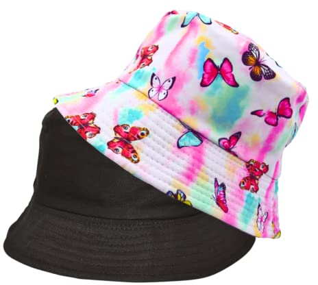 Alsino Anglerhut Fischerhut Sonnenhut Bucket Hat Reversibel Freizeithut Outdoor Wende-Hut Sommermütze Camping Reisen Wandern - für Damen Herren Kinder, Motiv wählen:Schmetterlinge rosa