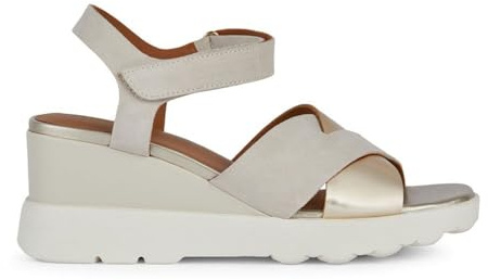 Geox Sandalo da donna D Spherica Ec6 C Wedge, Lt Sand Lt Gold, 38 EU