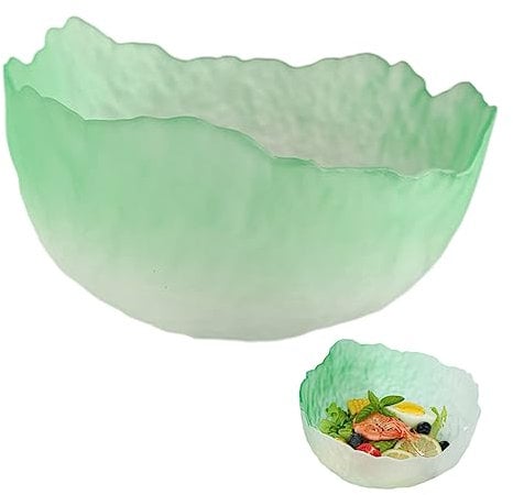 Kisangel Japanese-style Lotus Mist Powder Fruit Salad Bowl Fruit Decor Glass Salad Bowl Glass Decor Glass Light Green Fruit Bowl Salad Serving Bowl Glass Bowl for Home Medium Breakfast Bowl