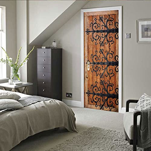 türposter selbstklebend 3d 77x200cm(30.31 inches * 78.74 inches) Eisen Holztür Schlafzimmer Türen Renovierung Wasserdichte Tür Aufkleber Einfache Wohnzimmer Wandaufkleber Tapetensticker Fensterbild