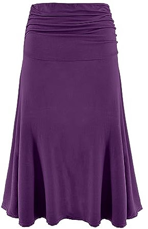 Gonna Donna Tinta Unita Casual Elasticizzata in Vita Gonna Svasato Midi al Ginocchio Comoda e Leggera cod.9521 (L, Viola)