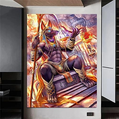 DIY Diamant Painting Bilder, 5D Diamond Painting Set, Anubis, ägyptischer König Vollbohrer Diamond Art Painting Kits,Diamant Malerei Bilder Nach Zahlen,für Kinder Erwachsene, Wand Art Dekor 25x35cm