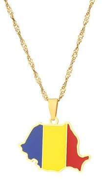Cernomal Anhänger-Halskette Mit Karte Der Flagge Rumäniens – Accessoires, Ethnischer Stil, Emaille-Anhänger, Halsband, Patriotisches Symbol, Krawatte, Geschenk, Wasserwellen-Pulloverk