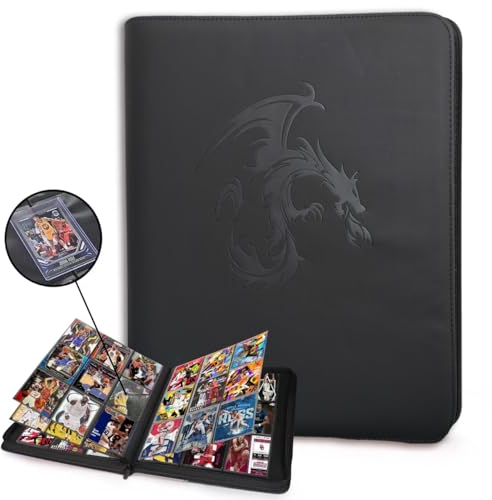 DCY BLUE Toploader-Binder, 9 Taschen, für 288 Toploader, Sammelkartenalbum für MTG/Yugioh/TCG-Sammelkarten und Sportkarten, 7,6 x 10,2 cm, Schwarz, DTB-021