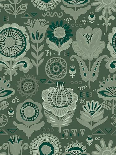 Auspicium Boho Peel and Stick Wallpaper Self Adhesive Removable Vintage Colourful Floral Wallpaper Vinyl Flower Contact Paper for Decorative Bedroom Bathroom Home Wall (17.3x118) Green
