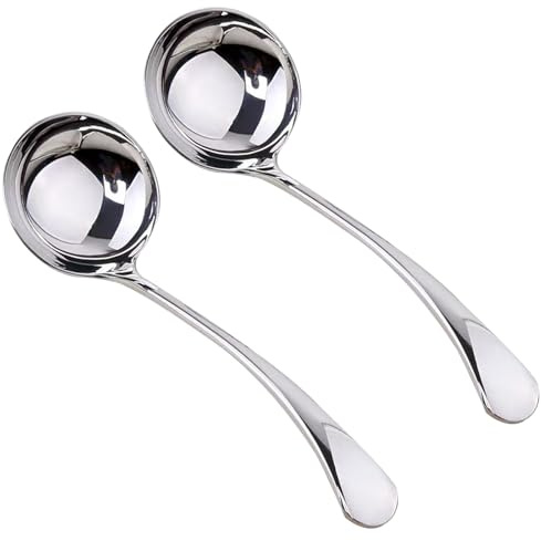 ZDFQly Small Ladle, Gravy Ladle, 7.9 Inch Sauce Ladles, 18/10 Stainless Steel Small Gravy Soup Spoon for Spooning Gravies or Sauces, Set of 2(Silver)