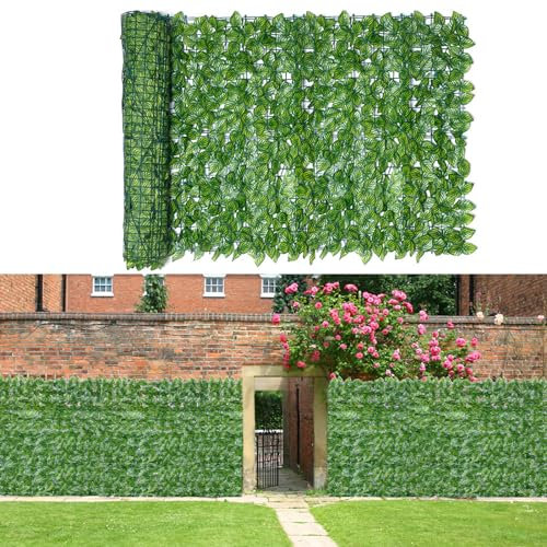 HUIMO Treillis de clôture avec feuilles de vigne, brise-vue de lierre artificiel, rouleau de clôture de jardin, panneau de haies artificielles pour intérieur et extérieur, faux jardin, décoration