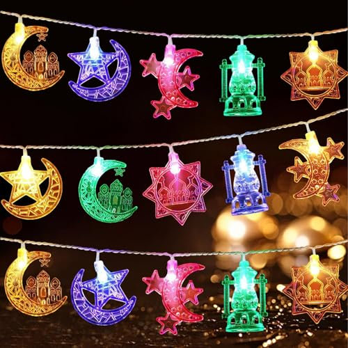 DAZZTIME Led Muslim Ramadan Lichterkette, 20 Led Deko 3m, Eid Mubarak Dekoration, Stern Mond Lichter, Lampe, Dekorationen für Zuhause Garten Geburtstag Party