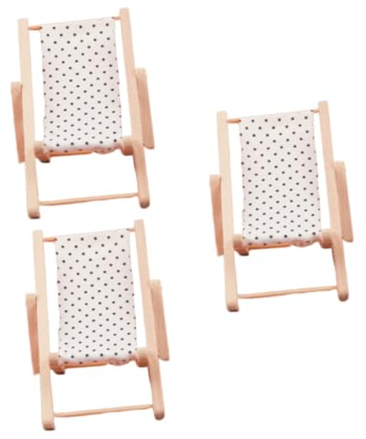 3St Miniatur-Stuhlfiguren kleine Holzmöbel kleine Möbel Liegestuhl Ornament Mini-Holzstuhl Mini-Strandkorb Puppenhaus Chaiselongue schmücken Klappstuhl Dekorationen Hölzern